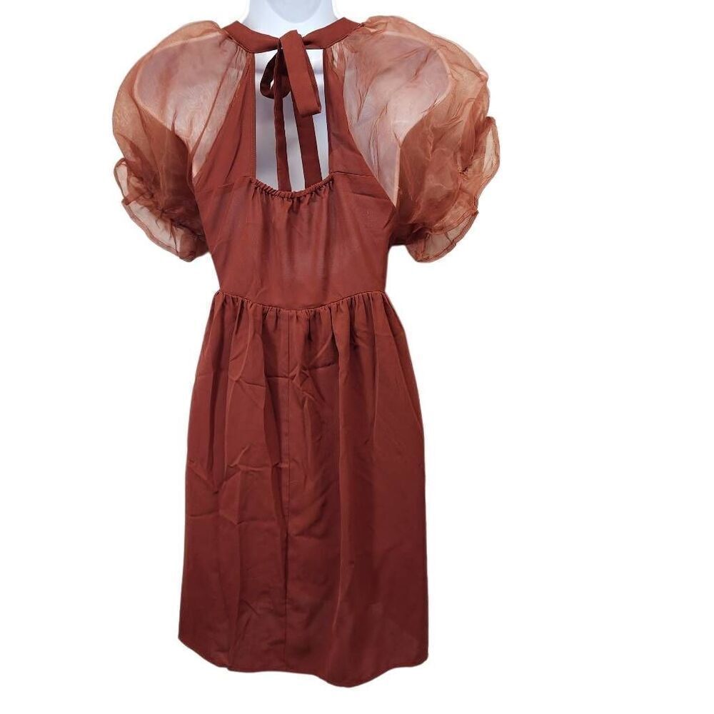 ENTRO M Women's Puff Short Sleeve Gauze Ruffled Short A-Line Baby  Dress - Picture 3 of 12